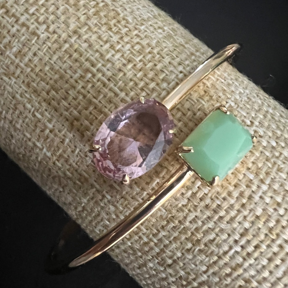 Lauren Ralph Lauren Gold Tone Pink Green Stone Bypass Hinge Bangle 7 In Romantic